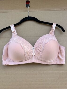 Prima Valentina Lace Trim Bra Sz 40C Padded Full Coverage Wirefree Pink